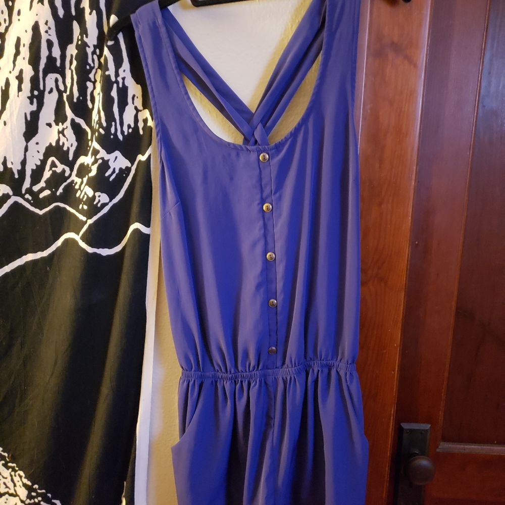 Women's violet colored romper with pockets